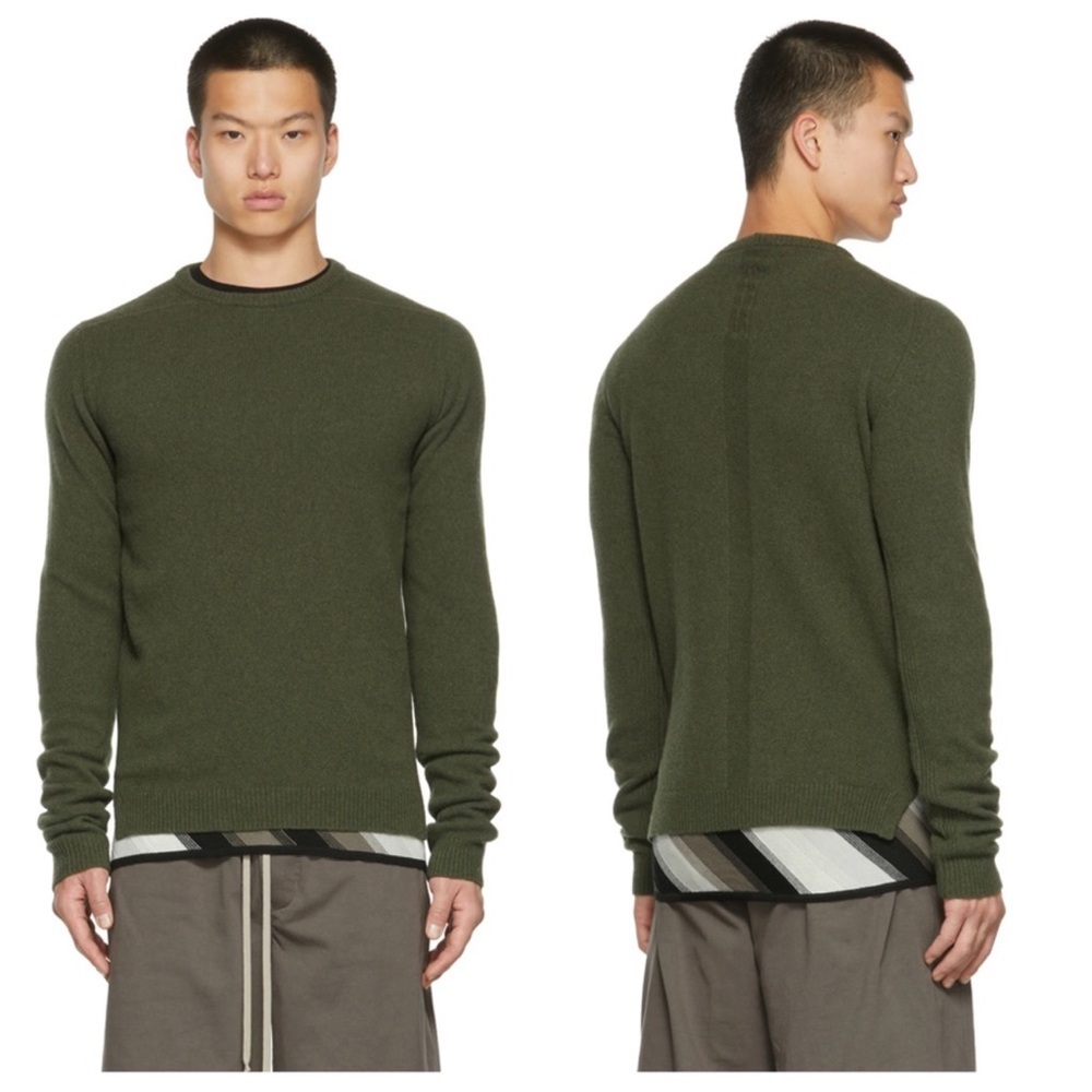 Rick Owens Biker Level Round Neck Green Pullover Sweater